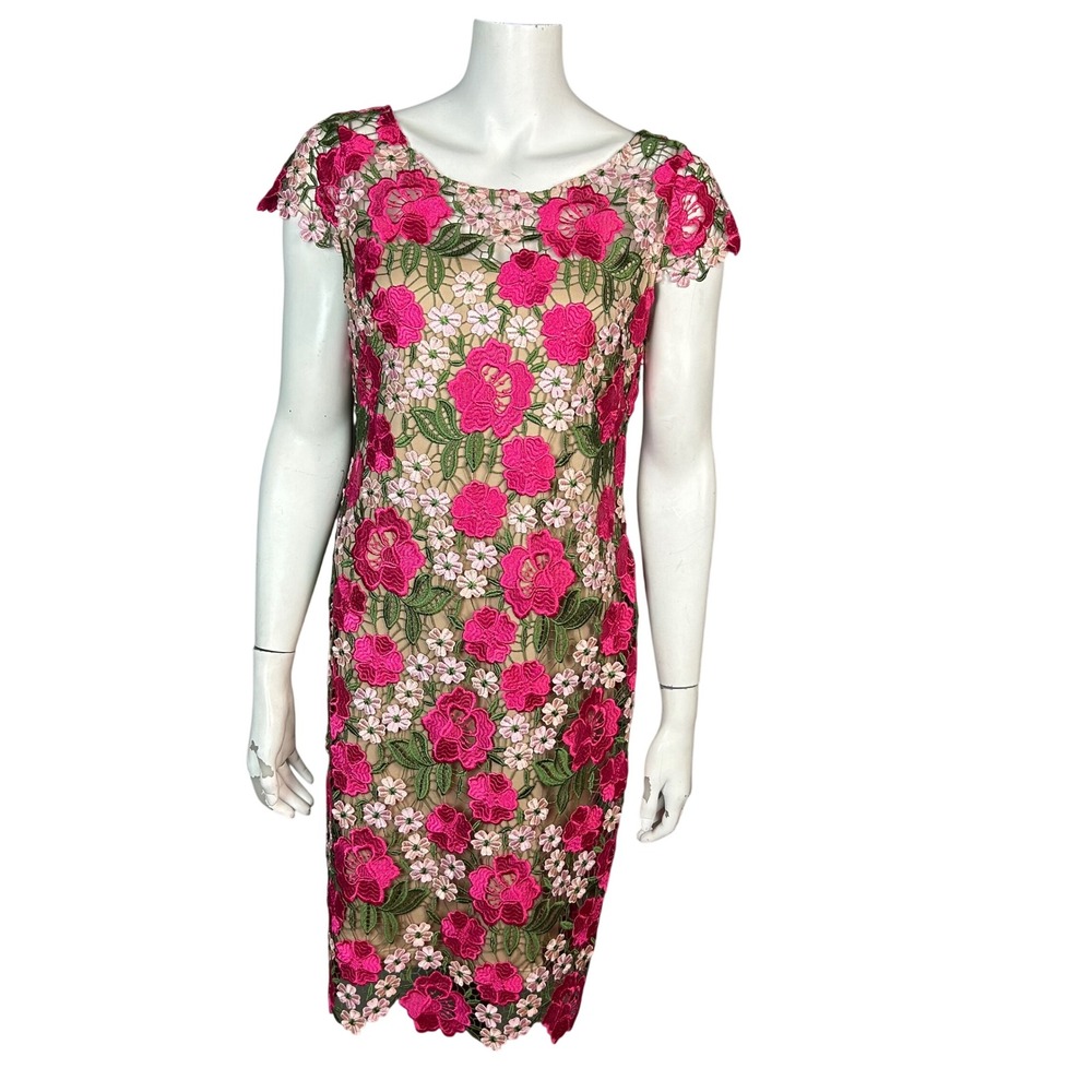 Xscape Floral Embroidered Sheath Dress Size 8 Lace wedding cocktail Formal - Picture 2 of 13